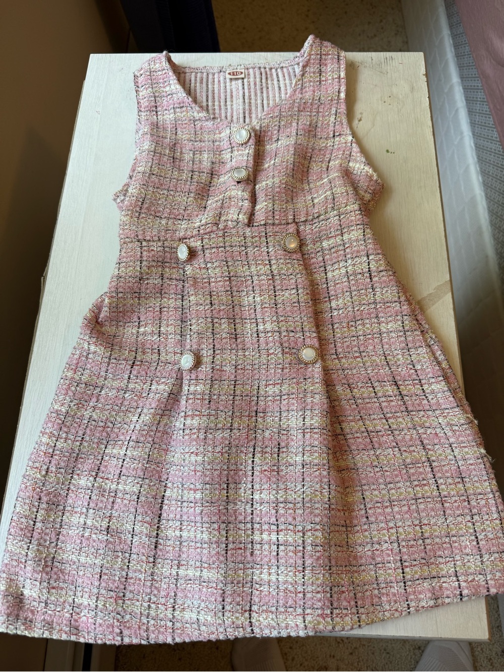 Pink Plaid Tweed A-Line Kids Dress